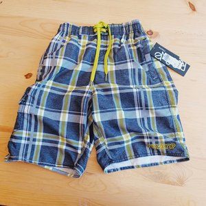 🎀 3/$30 NWT! Ripzone Boy's L Swim Trunks Grey/Green  (3748)